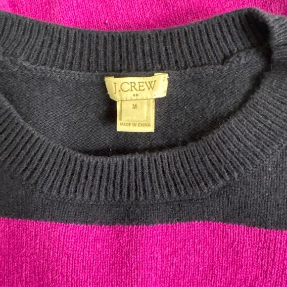 J. Crew Wide Stripe Navy and Pink/Purple Wool Blend Sweater Size M - Picture 3 of 6